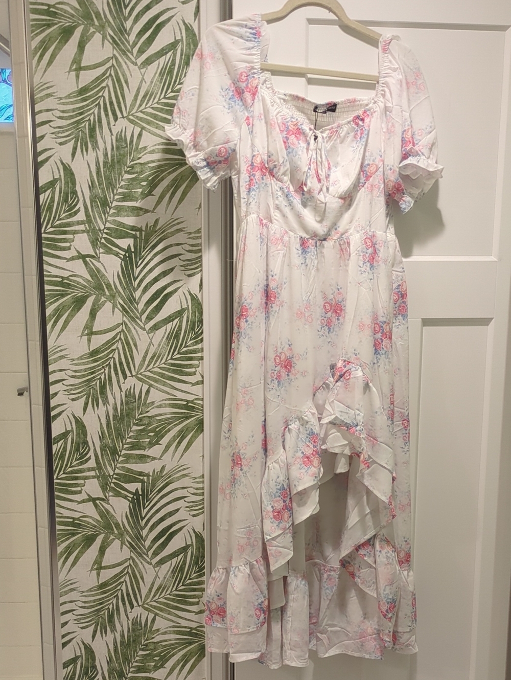 Cottagecore White Floral Ruffle High-Low Dress